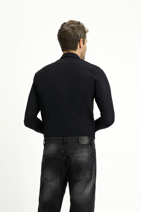 Dark Navy Techno-Line Long Sleeve Slim Fit Lycra Shirt