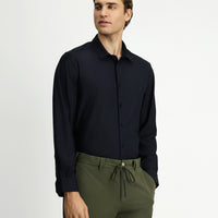 Siyah Techno-Line Uzun Kol Slim Fit Dar Kesim Örme Likralı Gömlek