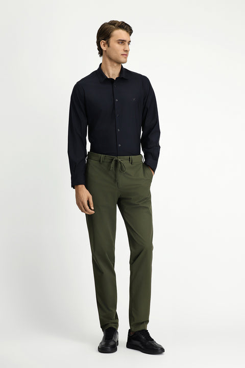 Siyah Techno-Line Uzun Kol Slim Fit Dar Kesim Örme Likralı Gömlek