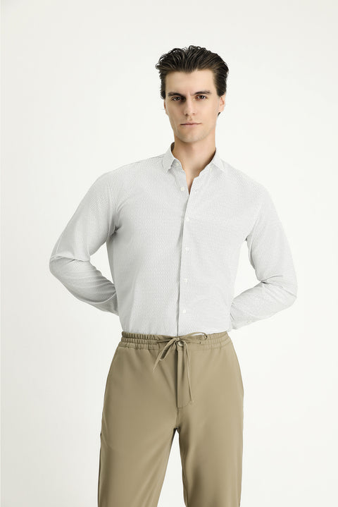 Black Long Sleeve Slim Fit Narrow Cut Patterned Cotton Easy Iron Button-Down Collar Shirt