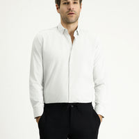 Light Grey Long Sleeve Slim Fit Patterned Cotton Easy-Iron Button-Down Collar Shirt