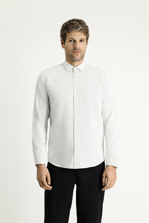 Light Grey Long Sleeve Slim Fit Patterned Cotton Easy-Iron Button-Down Collar Shirt