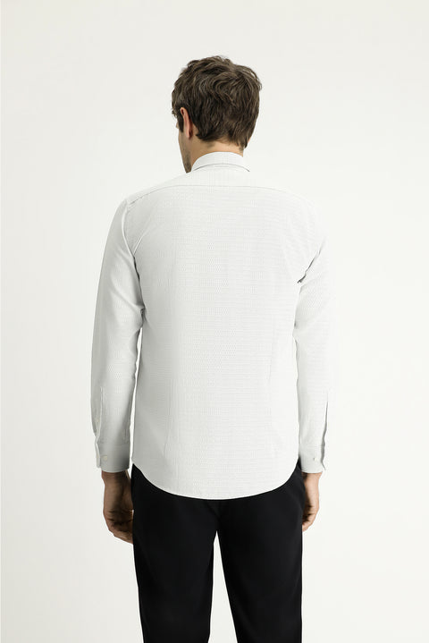 Light Grey Long Sleeve Slim Fit Patterned Cotton Easy-Iron Button-Down Collar Shirt