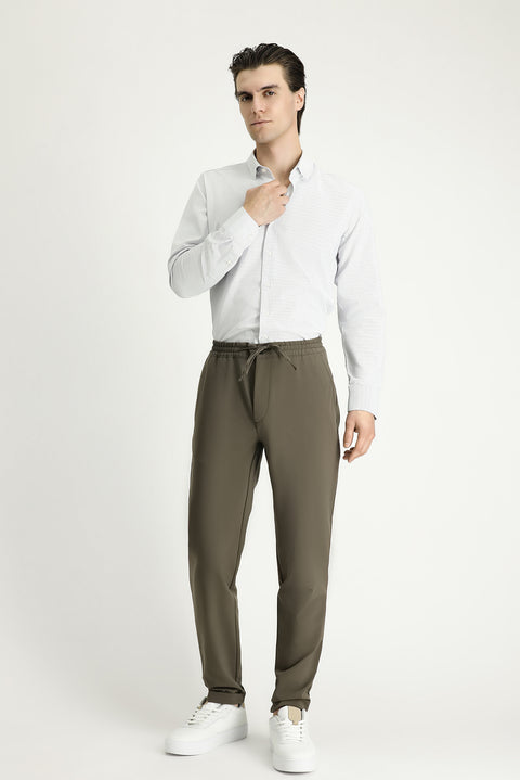 Light Navy Blue Long Sleeve Slim Fit Narrow Cut Patterned Cotton Easy-Iron Button-Down Collar Shirt