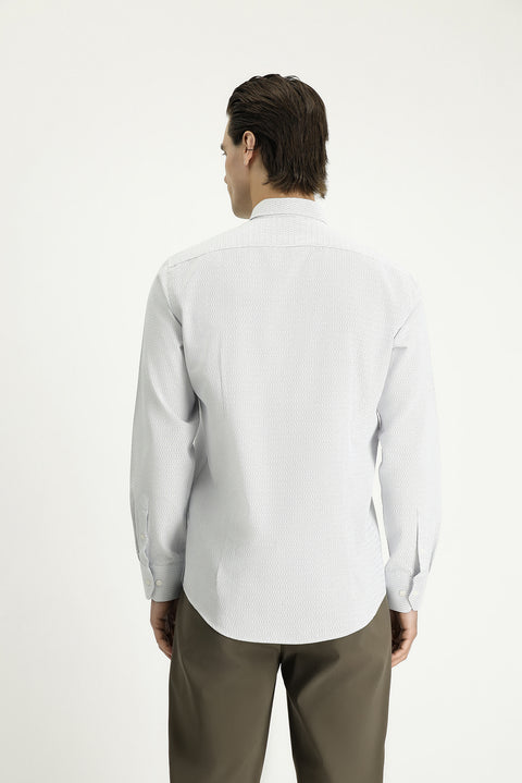 Light Navy Blue Long Sleeve Slim Fit Narrow Cut Patterned Cotton Easy-Iron Button-Down Collar Shirt