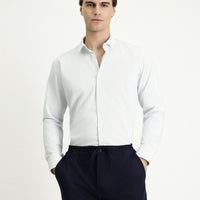 Blue Long Sleeve Slim Fit Narrow Cut Patterned Cotton Easy Iron Button-Down Collar Shirt