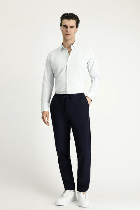 Blue Long Sleeve Slim Fit Narrow Cut Patterned Cotton Easy Iron Button-Down Collar Shirt