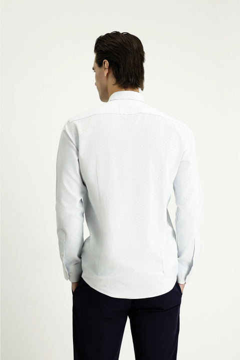 Blue Long Sleeve Slim Fit Narrow Cut Patterned Cotton Easy Iron Button-Down Collar Shirt