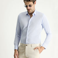 Sky Blue Long Sleeve Slim Fit Narrow Cut Sport Knitted Cotton Easy Iron Shirt