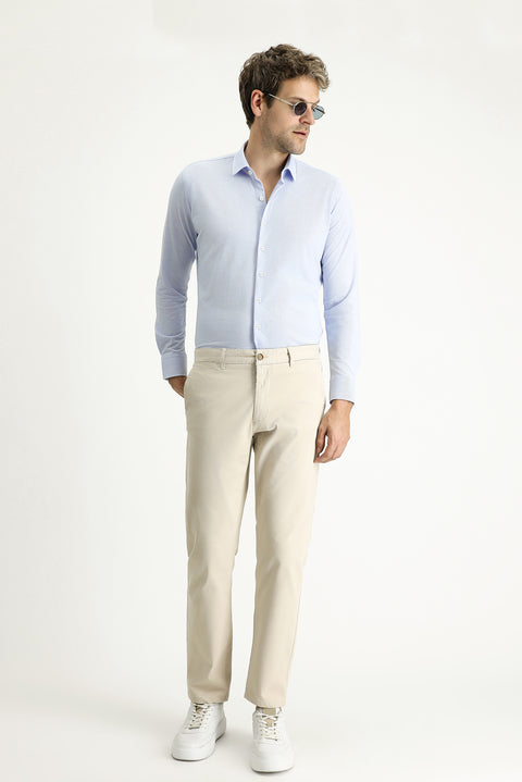 Sky Blue Long Sleeve Slim Fit Narrow Cut Sport Knitted Cotton Easy Iron Shirt