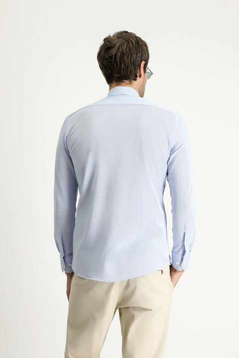 Sky Blue Long Sleeve Slim Fit Narrow Cut Sport Knitted Cotton Easy Iron Shirt
