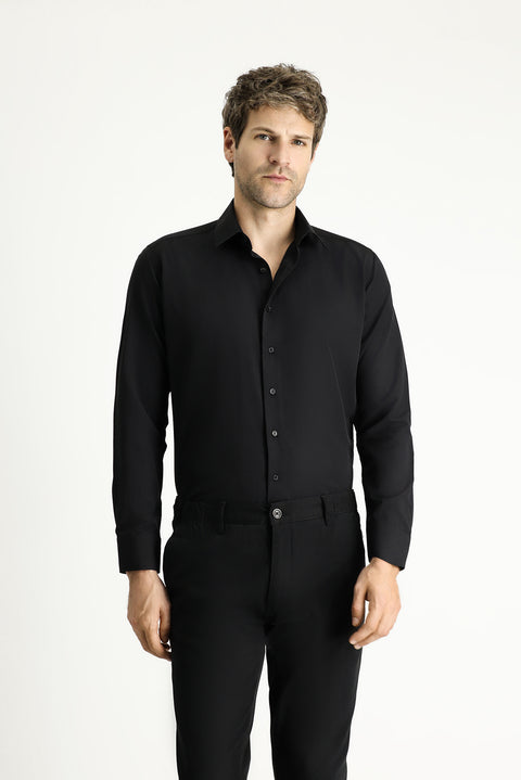 Black Long-Sleeve Slim Fit Classic Cotton Easy-Iron Shirt