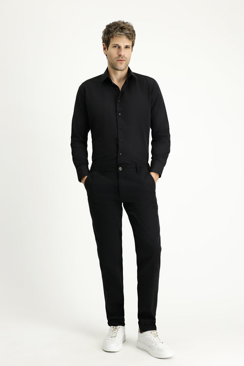 Black Long-Sleeve Slim Fit Classic Cotton Easy-Iron Shirt