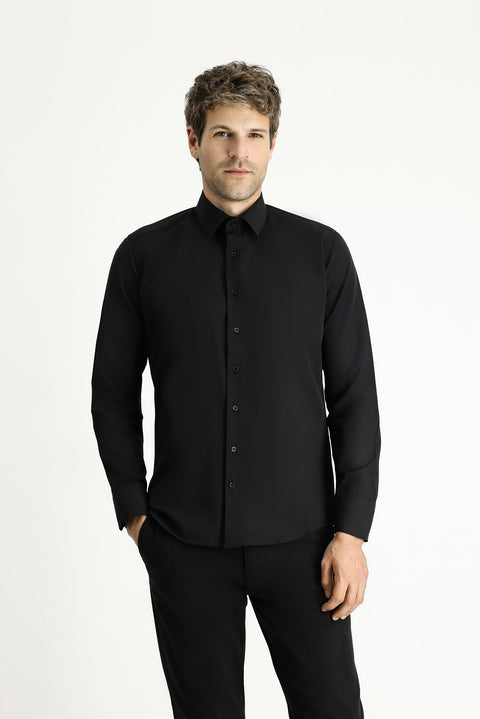 Black Long-Sleeve Slim Fit Classic Cotton Easy-Iron Shirt