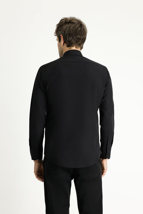 Black Long-Sleeve Slim Fit Classic Cotton Easy-Iron Shirt
