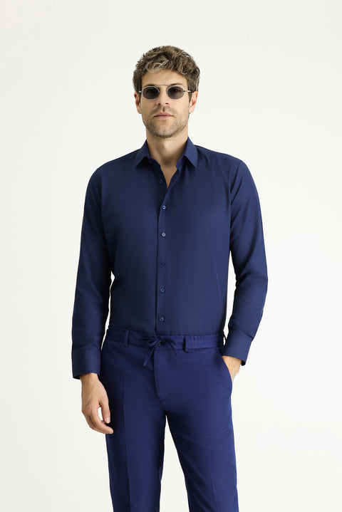 Medium Navy Long Sleeve Slim Fit Classic Cotton Easy-Iron Shirt