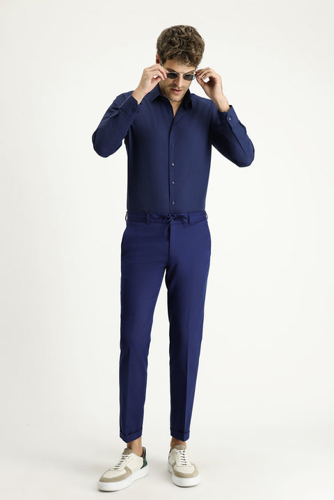 Medium Navy Long Sleeve Slim Fit Classic Cotton Easy-Iron Shirt
