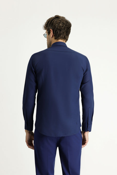 Medium Navy Long Sleeve Slim Fit Classic Cotton Easy-Iron Shirt