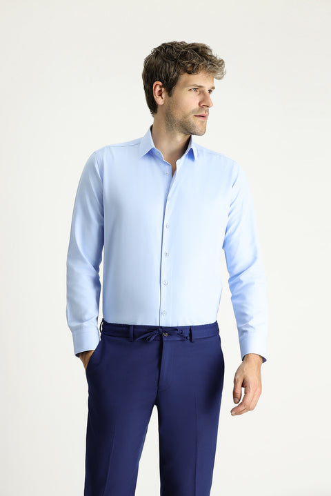 Light Blue Long-Sleeve Slim Fit Classic Cotton Easy-Iron Shirt