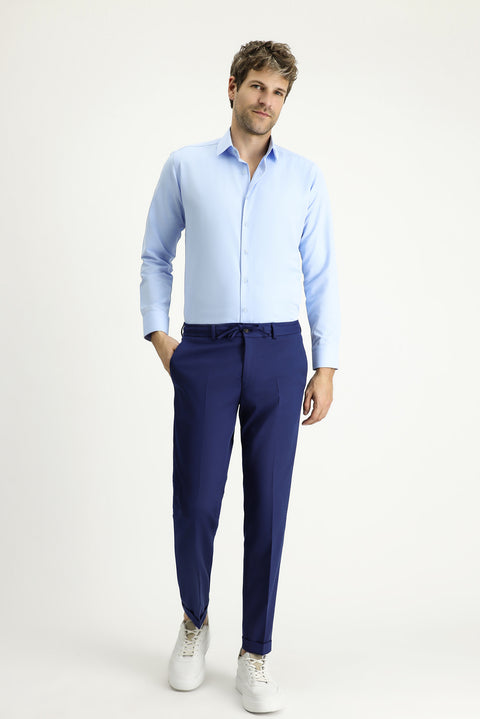 Light Blue Long-Sleeve Slim Fit Classic Cotton Easy-Iron Shirt