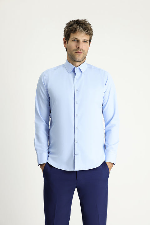 Light Blue Long-Sleeve Slim Fit Classic Cotton Easy-Iron Shirt
