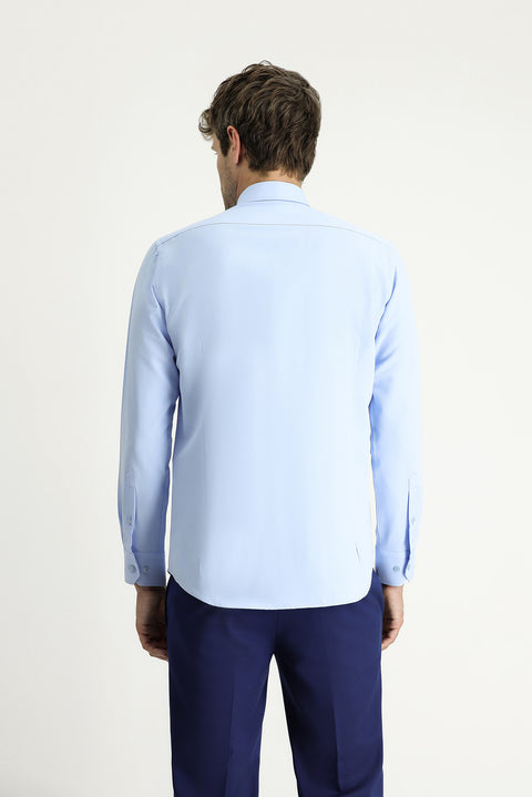 Light Blue Long-Sleeve Slim Fit Classic Cotton Easy-Iron Shirt