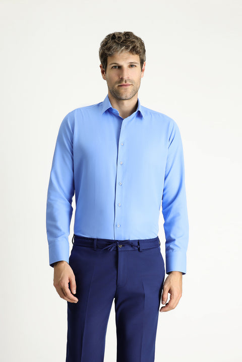 Blue Long-Sleeve Slim Fit Classic Cotton Easy-Iron Shirt