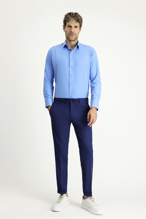 Blue Long-Sleeve Slim Fit Classic Cotton Easy-Iron Shirt