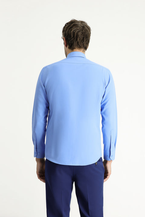 Blue Long-Sleeve Slim Fit Classic Cotton Easy-Iron Shirt