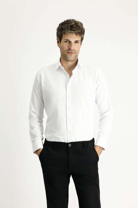 White Long-Sleeve Slim Fit Classic Cotton Easy-Iron Shirt