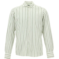 Mint Green Long Sleeve Slim Fit Striped Linen Shirt