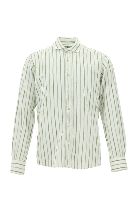 Mint Green Long Sleeve Slim Fit Striped Linen Shirt