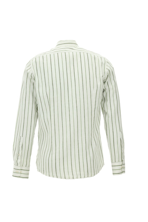 Mint Green Long Sleeve Slim Fit Striped Linen Shirt