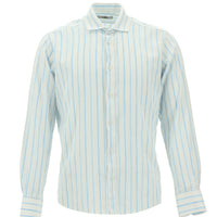 Light Turquoise Long Sleeve Slim Fit Striped Linen Shirt