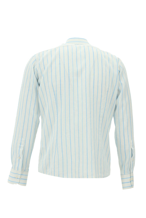 Light Turquoise Long Sleeve Slim Fit Striped Linen Shirt