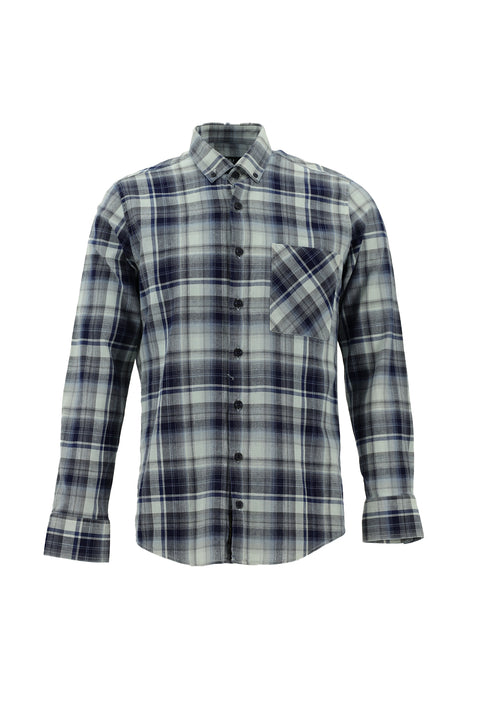 Indigo Long Sleeve Plaid Slim Fit Narrow Cut Cotton Button-Down Collar Shirt