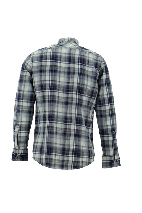 Indigo Long Sleeve Plaid Slim Fit Narrow Cut Cotton Button-Down Collar Shirt