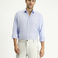 Sky Blue Long Sleeve Regular Fit Patterned Cotton Shirt