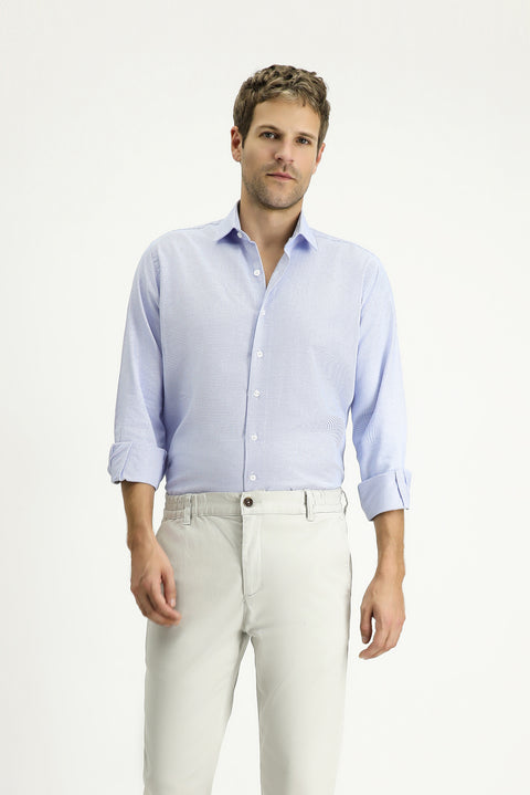 Sky Blue Long Sleeve Regular Fit Patterned Cotton Shirt