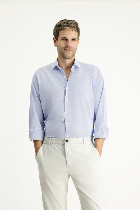 Sky Blue Long Sleeve Regular Fit Patterned Cotton Shirt
