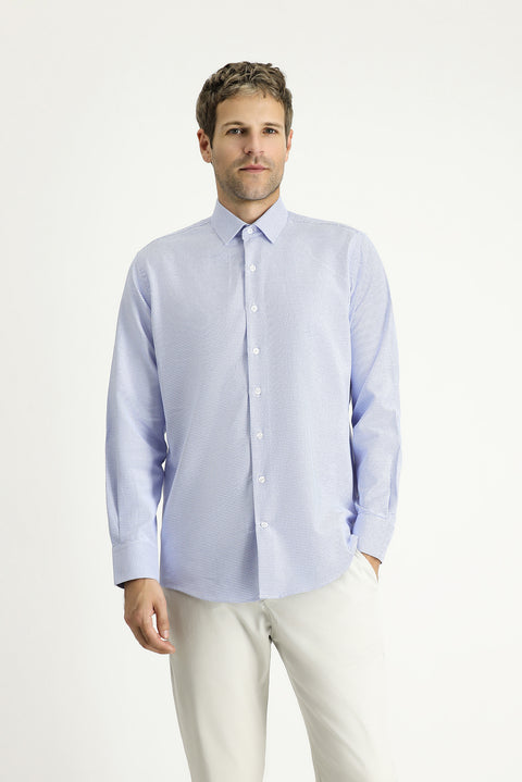 Sky Blue Long Sleeve Regular Fit Patterned Cotton Shirt