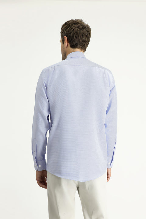Sky Blue Long Sleeve Regular Fit Patterned Cotton Shirt