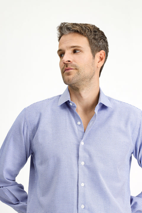 Blue Long Sleeve Regular Fit Patterned Cotton Shirt