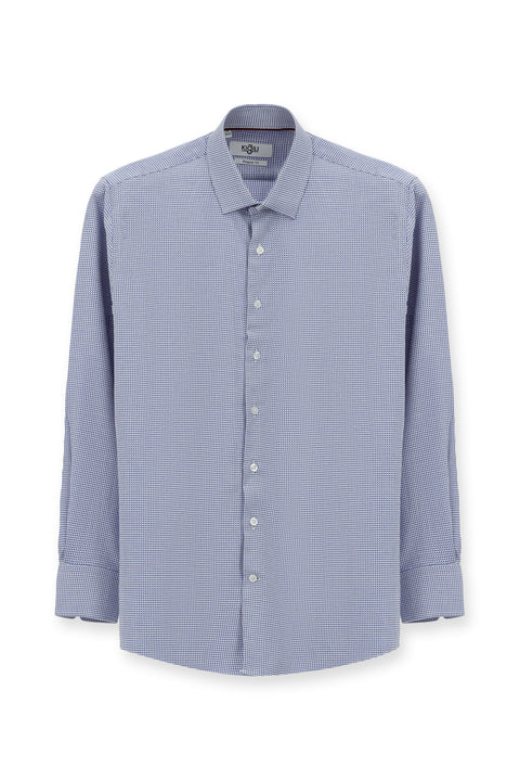 Blue Long Sleeve Regular Fit Patterned Cotton Shirt