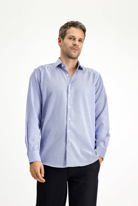 Blue Long Sleeve Regular Fit Patterned Cotton Shirt