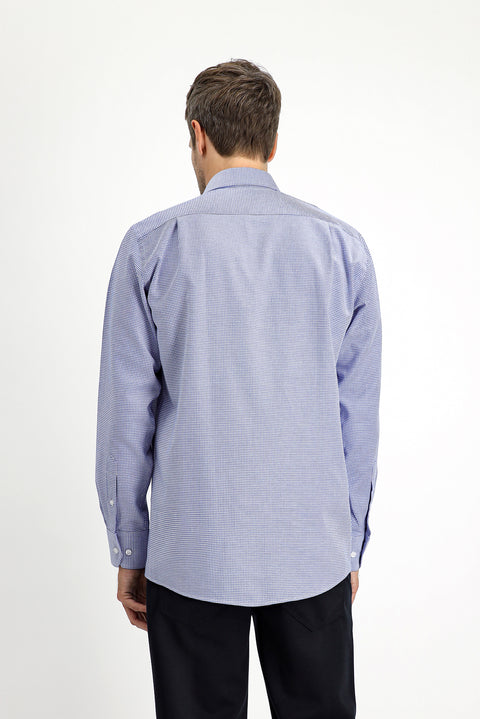 Blue Long Sleeve Regular Fit Patterned Cotton Shirt