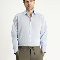 Blue Long-Sleeve Classic Striped Cotton Easy-Iron Shirt