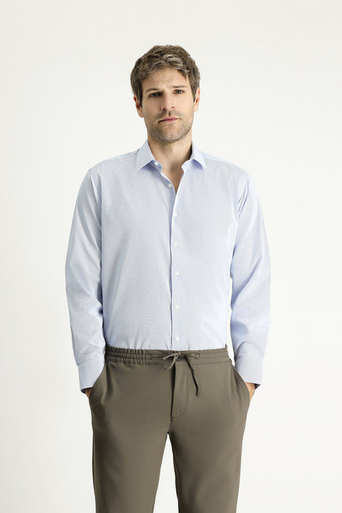 Blue Long-Sleeve Classic Striped Cotton Easy-Iron Shirt