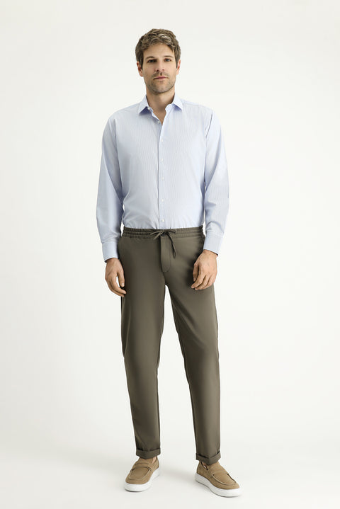 Blue Long-Sleeve Classic Striped Cotton Easy-Iron Shirt