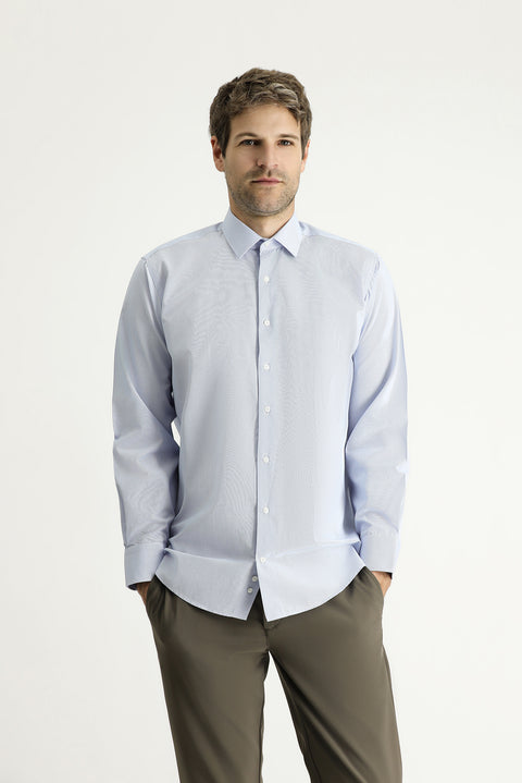 Blue Long-Sleeve Classic Striped Cotton Easy-Iron Shirt
